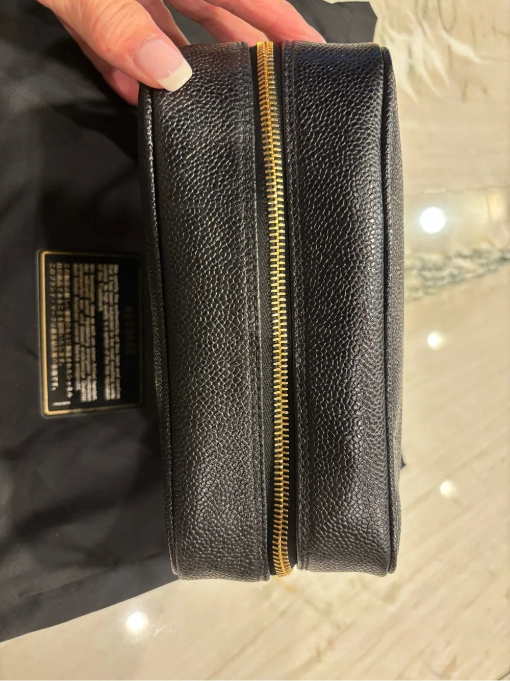 CHANEL Black Caviar Leather Zipped Cosmetic Pouch